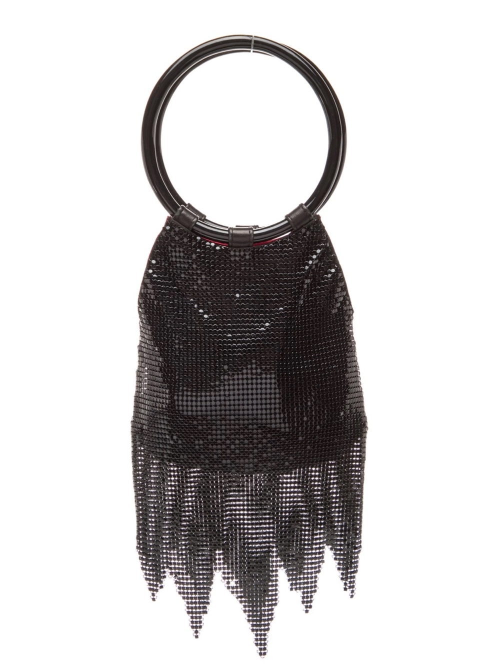 Whiting & Davis Black Metal Rio Mesh Fringe Ring Handle Wristlet Bracelet Bag